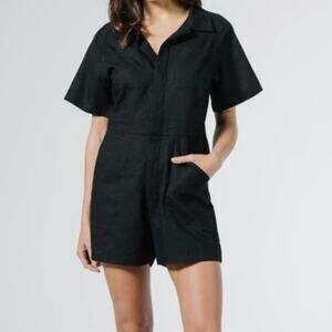 Thrills Black Duties Romper Jumpsuit Size US 8 EU 40 Linen Cotton Button Up
